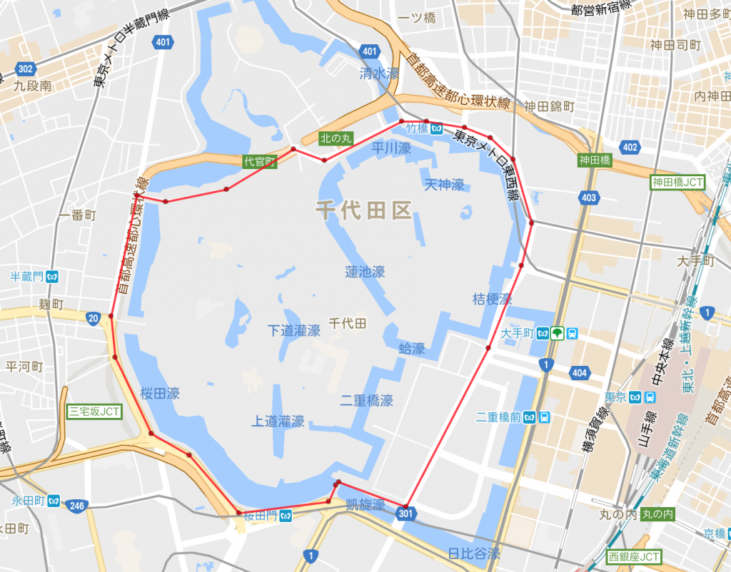 皇居、ランニング、距離、地図