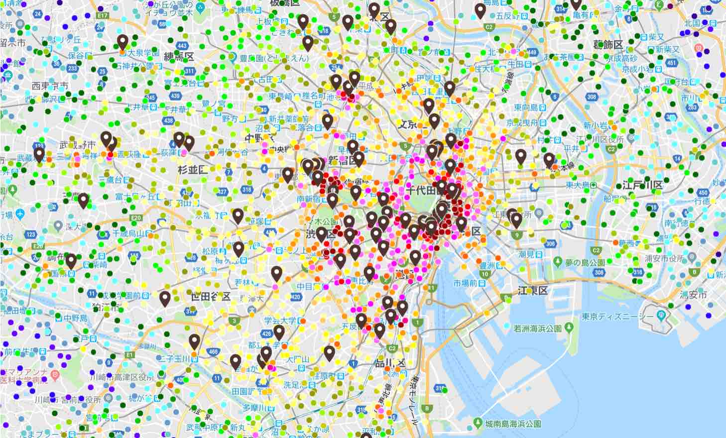 都内地価&クリニック分布図