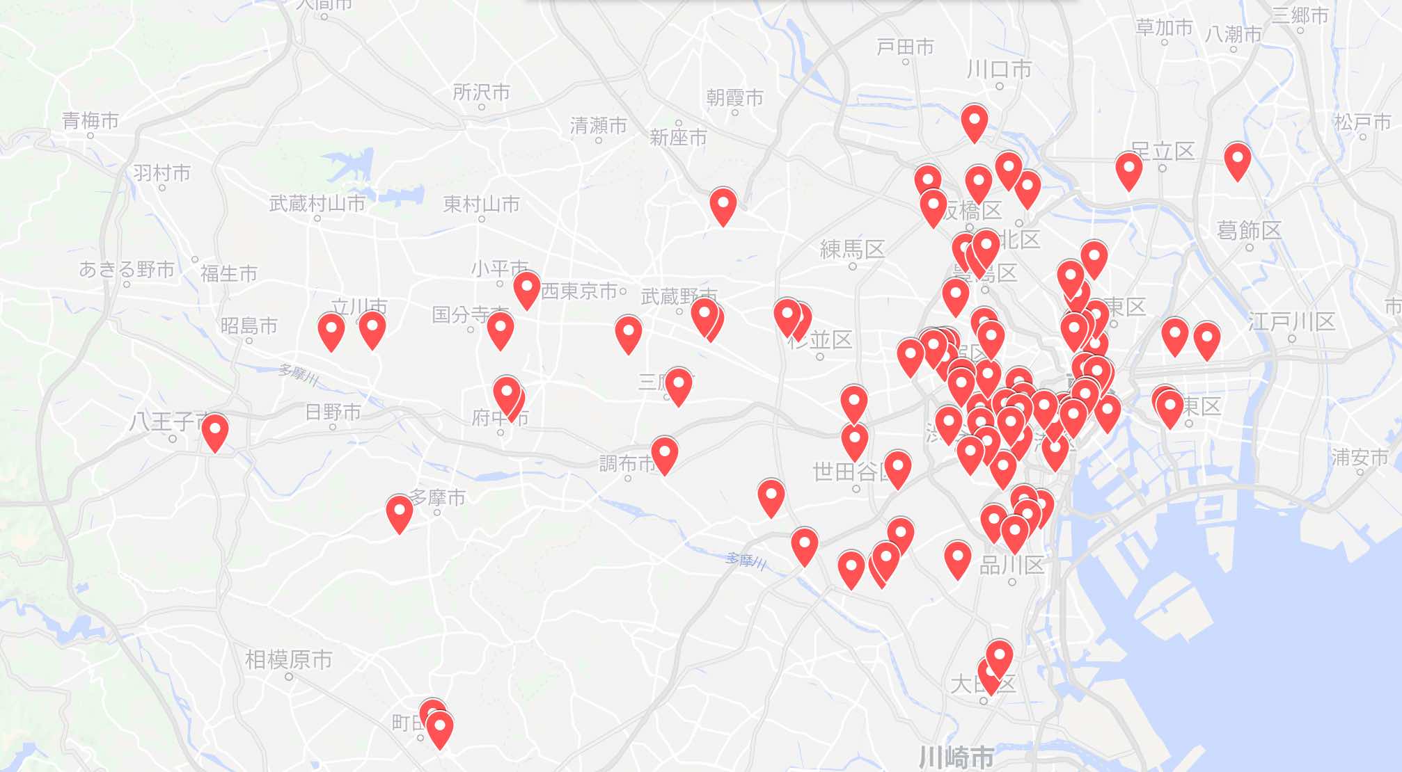 都内の不妊治療クリニック分布図